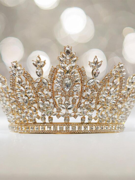 Gold Crystal Crown Tiara, Birthday Queen Crown, Quinceanera Crown, Prom Crown main image 2
